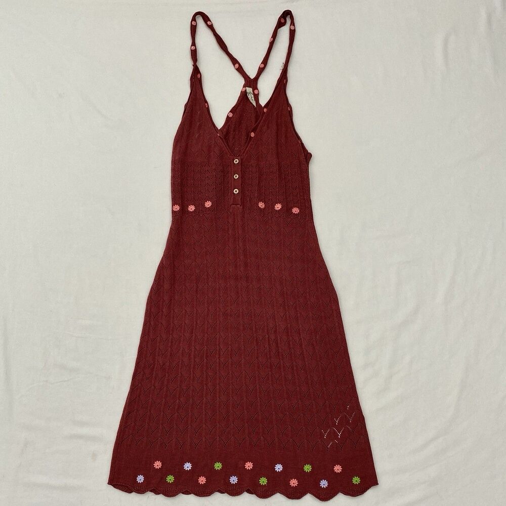 Intimately Free People Chemise Babydoll Dress Flower Womens XS Burgundy Coquette